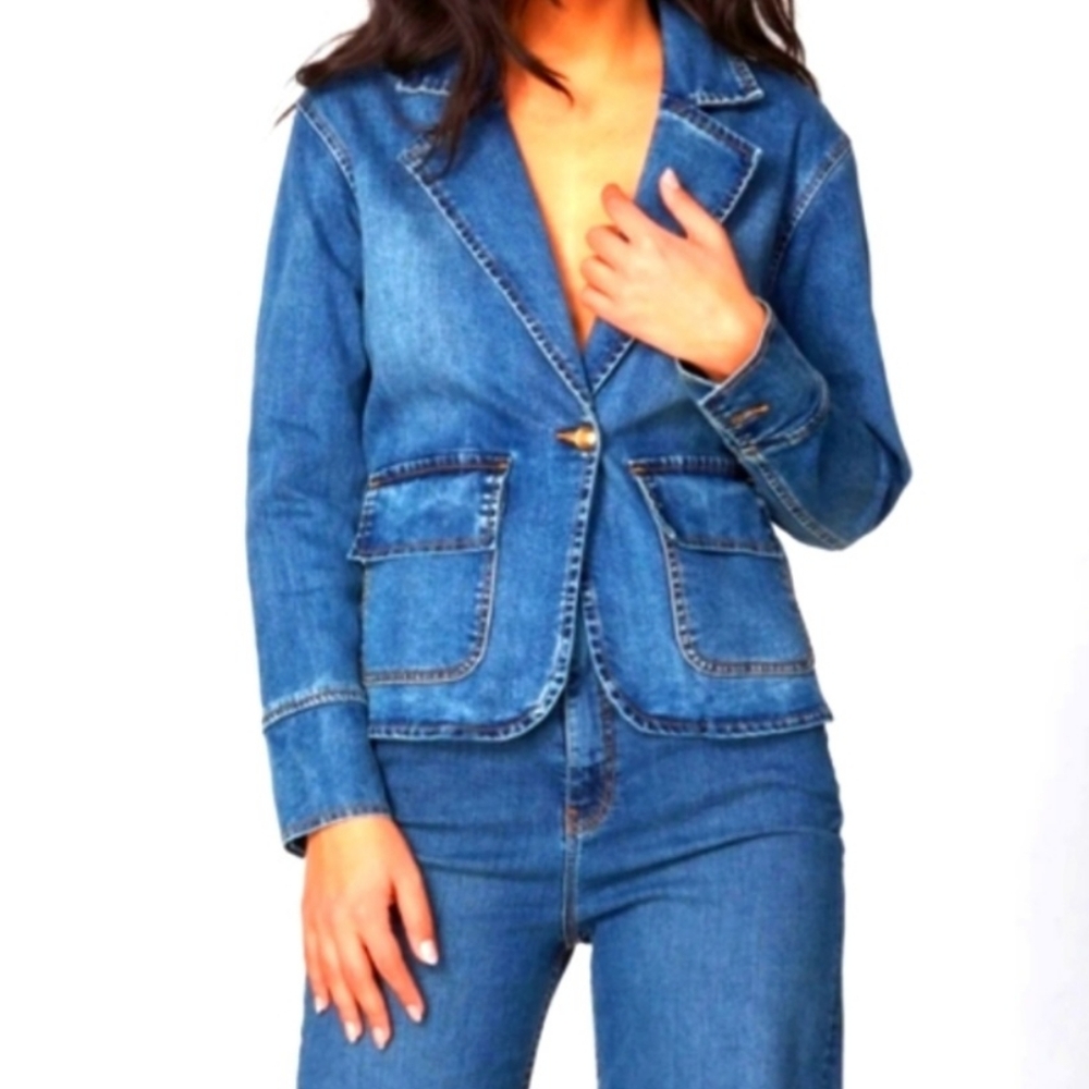 (M)🎀Vtg Pelican Cove Distressed Jean Jacket🎀 Ptp 17.5× L24"